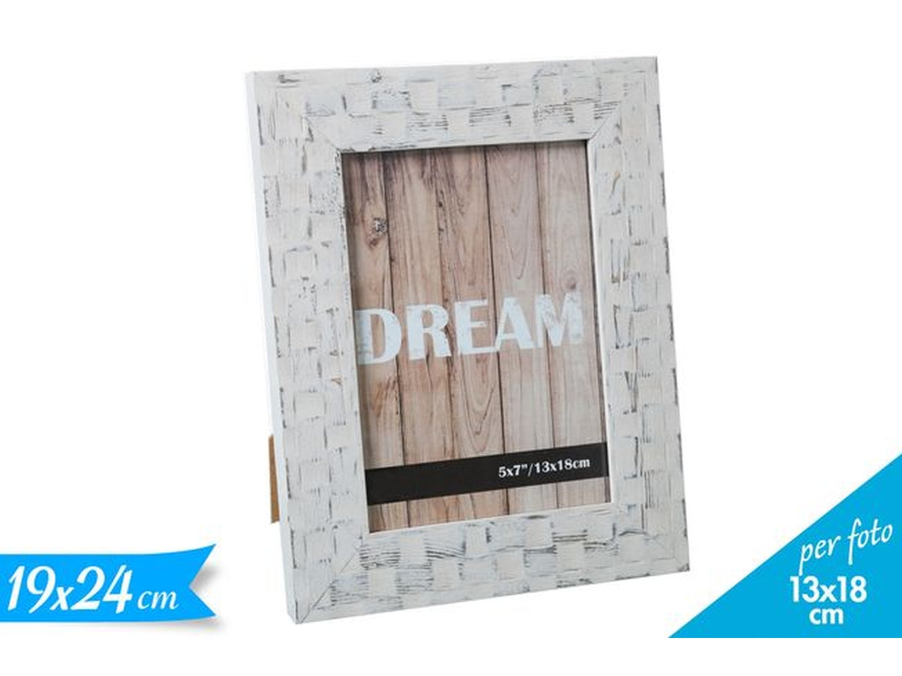Cornice portafoto in legno bianco shabby chic fantasia quadrettata da tavolo 13x18 cm - Golden Hill