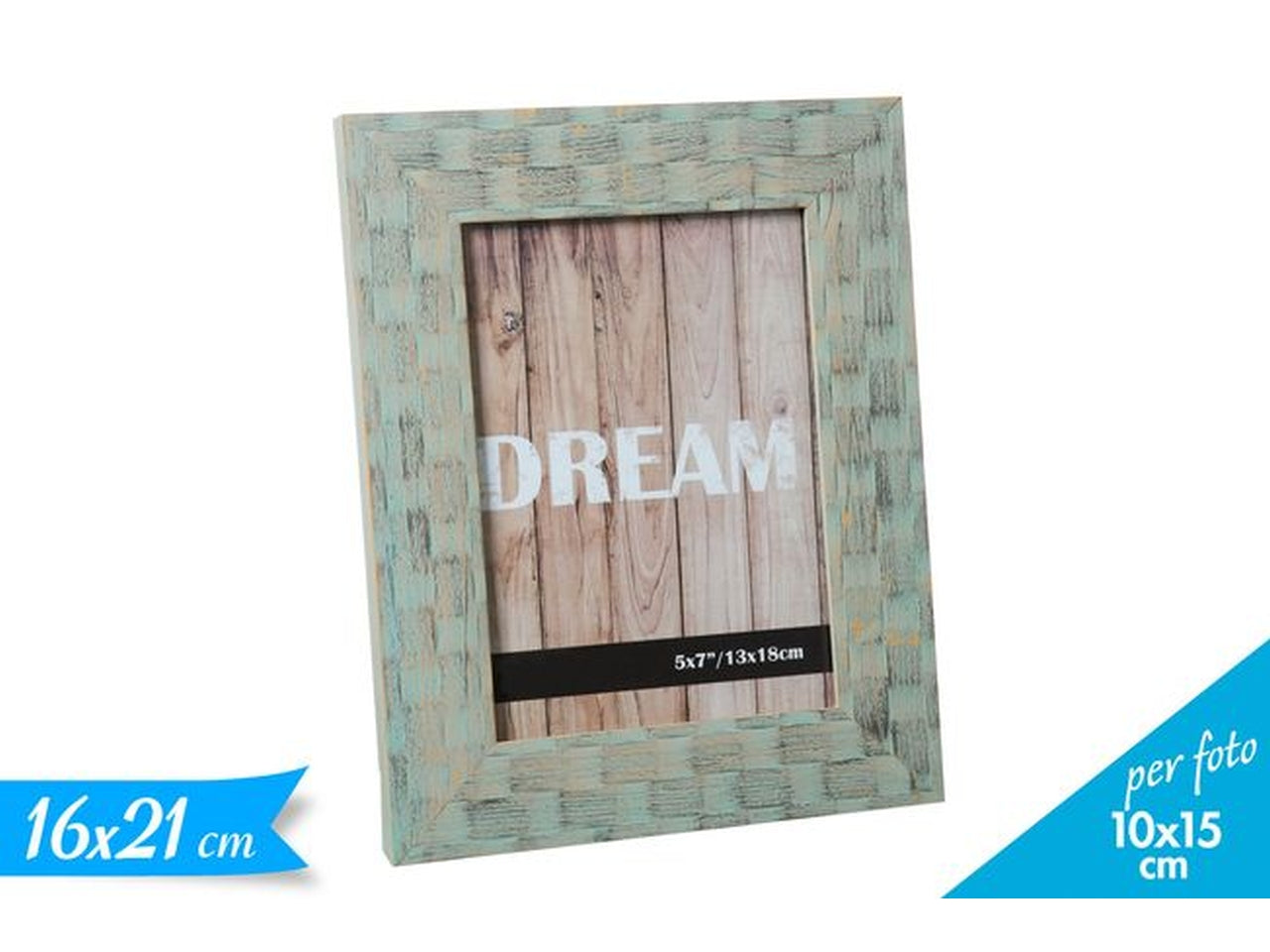 Cornice portafoto in legno verde antichizzato country da tavolo 10x15 cm - Golden Hill