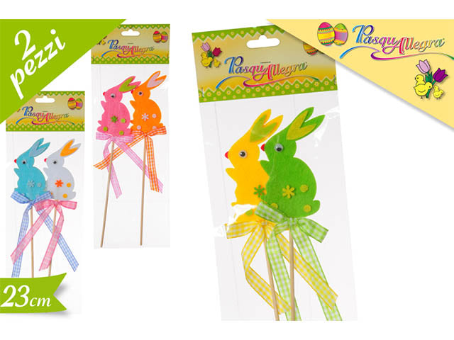 Coniglio su stecco 2 pezzi colori assortiti 23cm