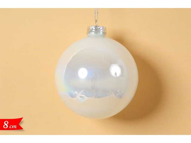 Sfera bianca vetro iridescente 8cm    590253