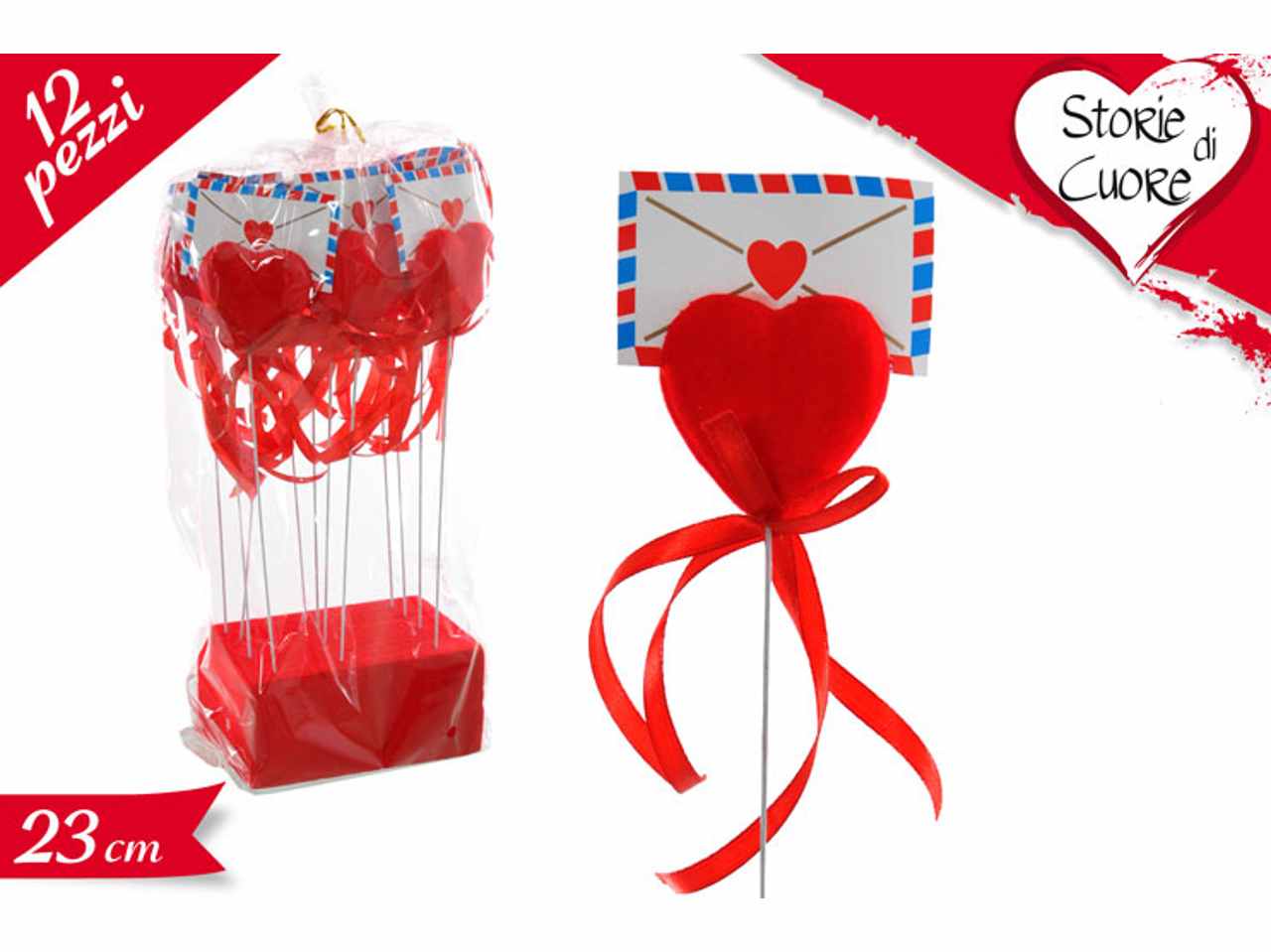 Stecco cuore con lettera 12 pezzi 23cm