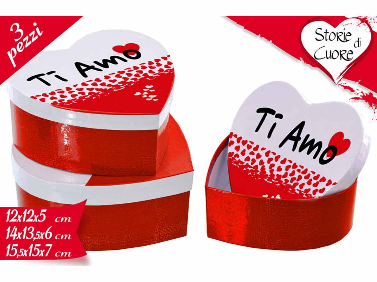 Scatola cuore 3 pezzi misura scatola piccola 12x12x5cm - media 14x13,5x6cm - grande 15,5x15x7cm