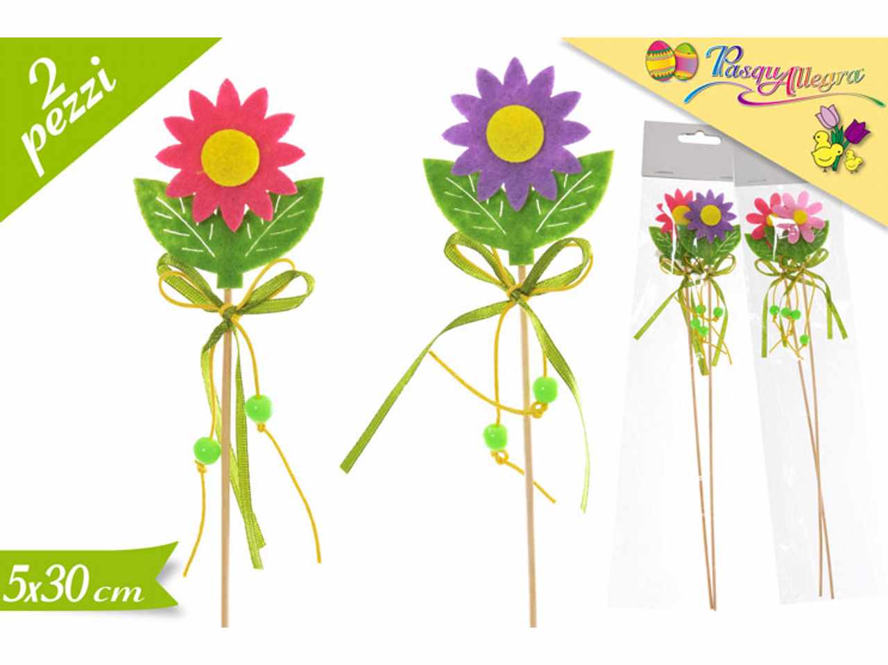 FIORE SU STECCO DECORATIVO 2 PEZZI ASSORTITI 5X30CM