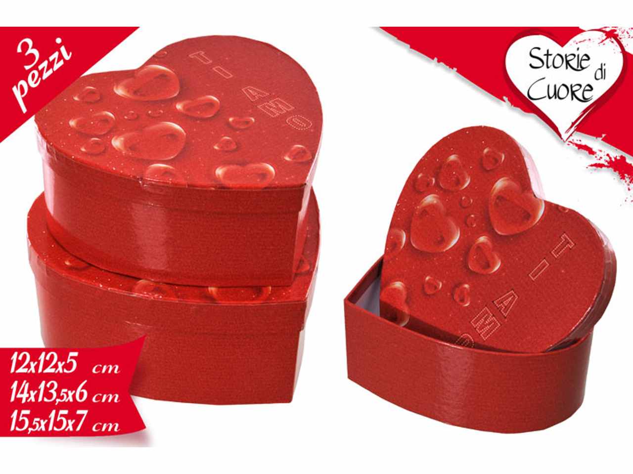 Scatola cuore 3 pezzi misura scatola piccola 12x12x5cm - media 14x13,5x6cm - grande 15,5x15x7cm