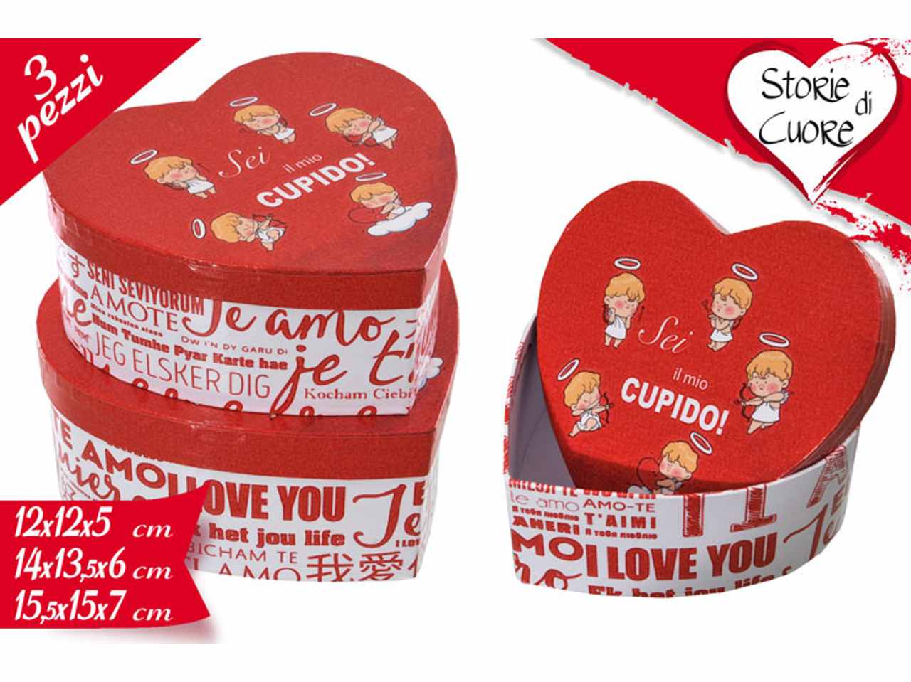 Scatola cuore 3 pezzi misura scatola piccola 12x12x5cm - media 14x13,5x6cm - grande 15,5x15x7cm