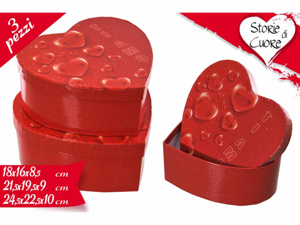 Scatola cuore 3 pezzi misura scatola piccola 18x16x8,5cm - media 21,5x19,5x9cm - grande 24,5x22,5x10cm