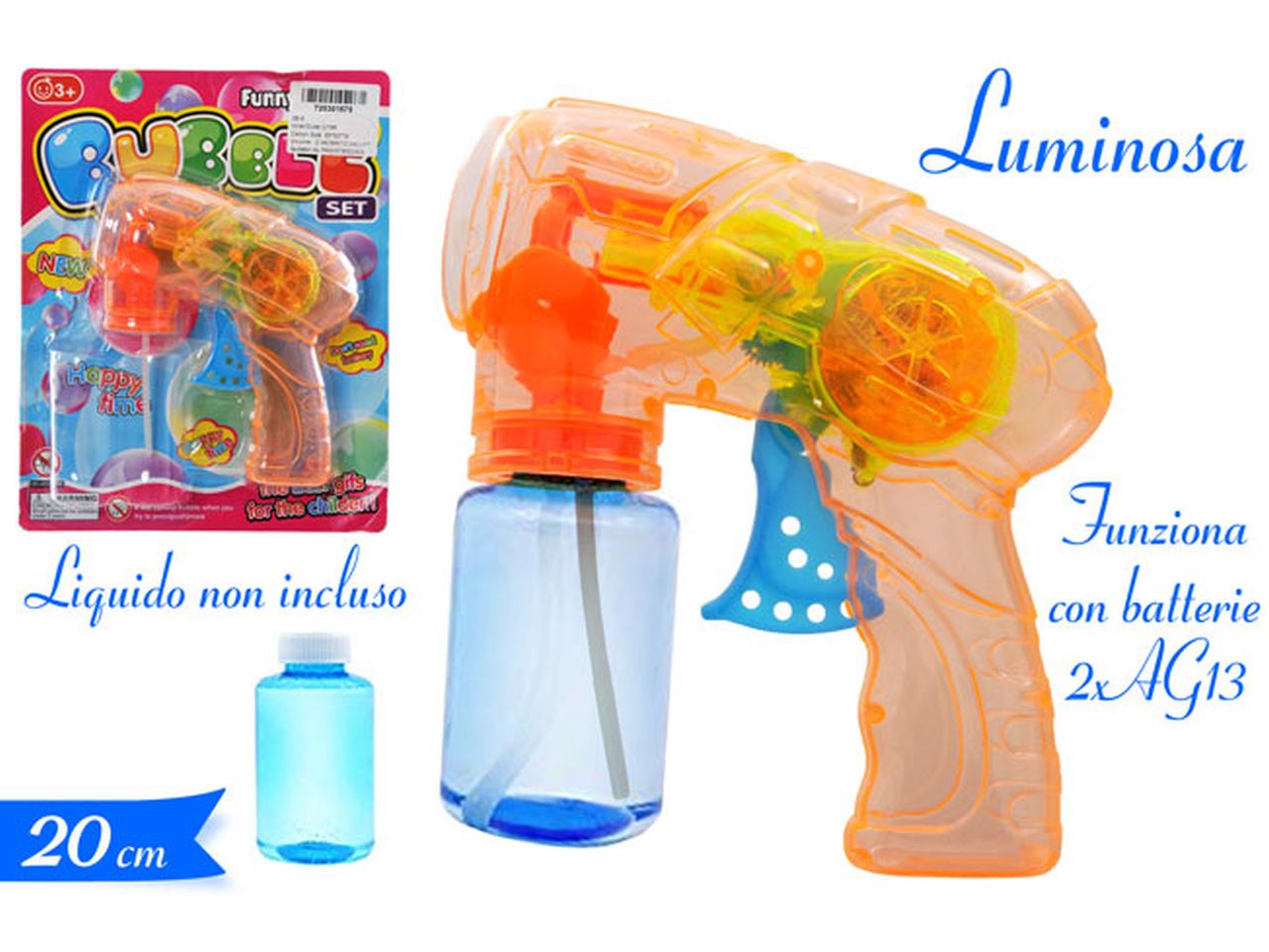 Pistola spara bolle con luci colori assortiti