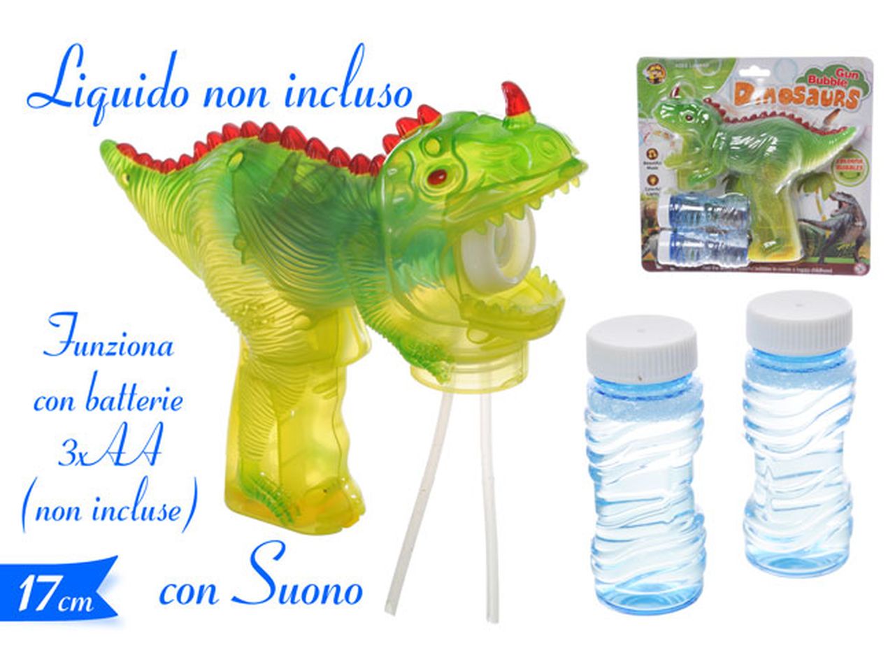 Pistola spara bolle di sapone dinosauro 17cm