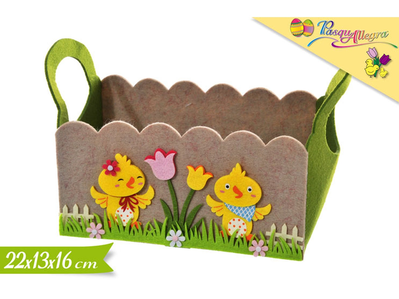Decorazione cestino con pulcini pasquali misura 22cm