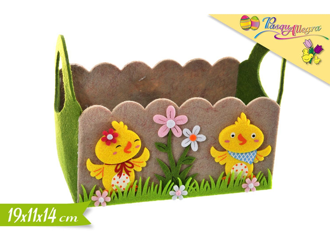 Decorazione cestino con pulcini pasquali misura 18cm