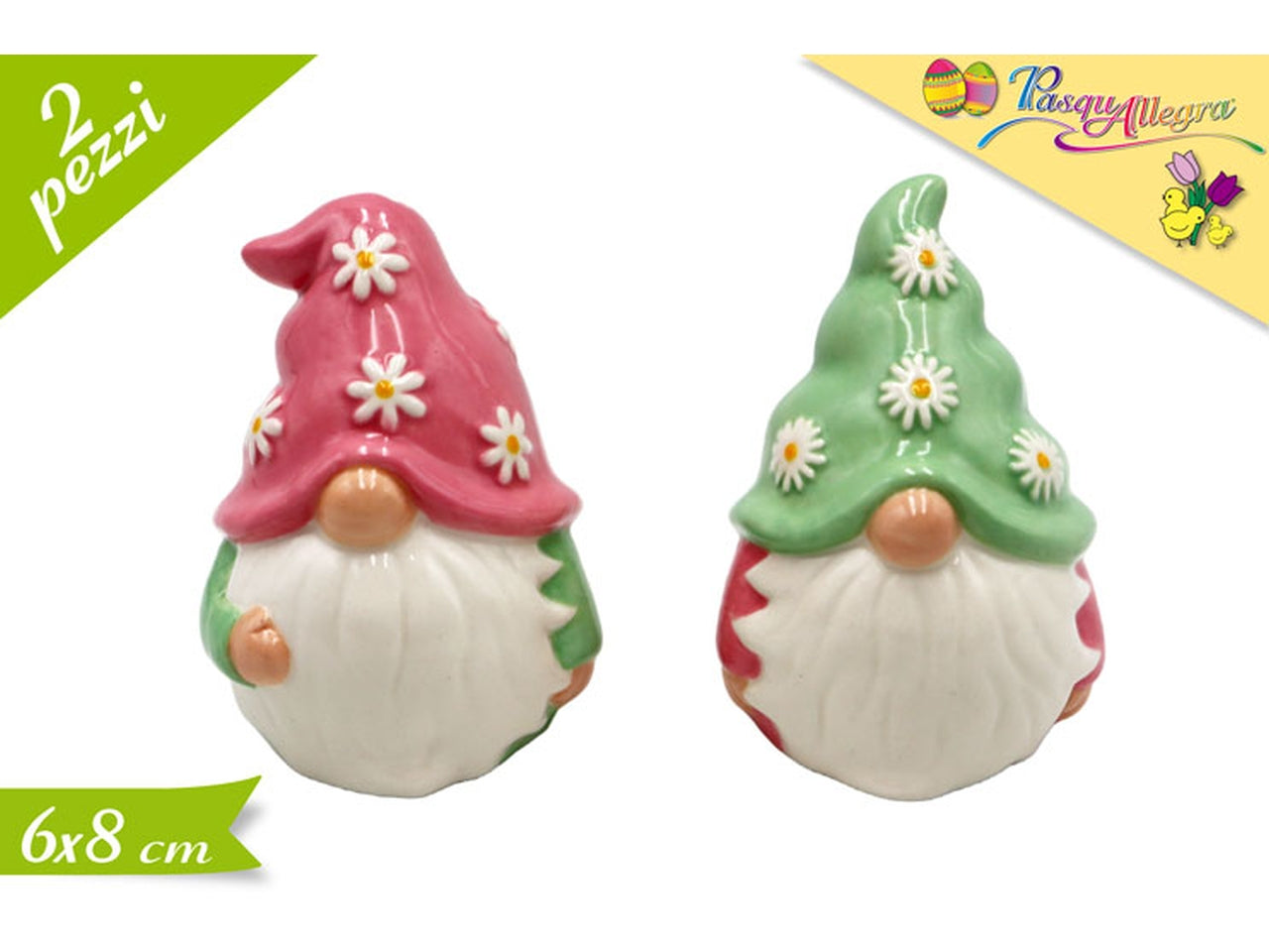Set Gnomi in Ceramica per Sale e Pepe 2 Pezzi, decorazione pasquale