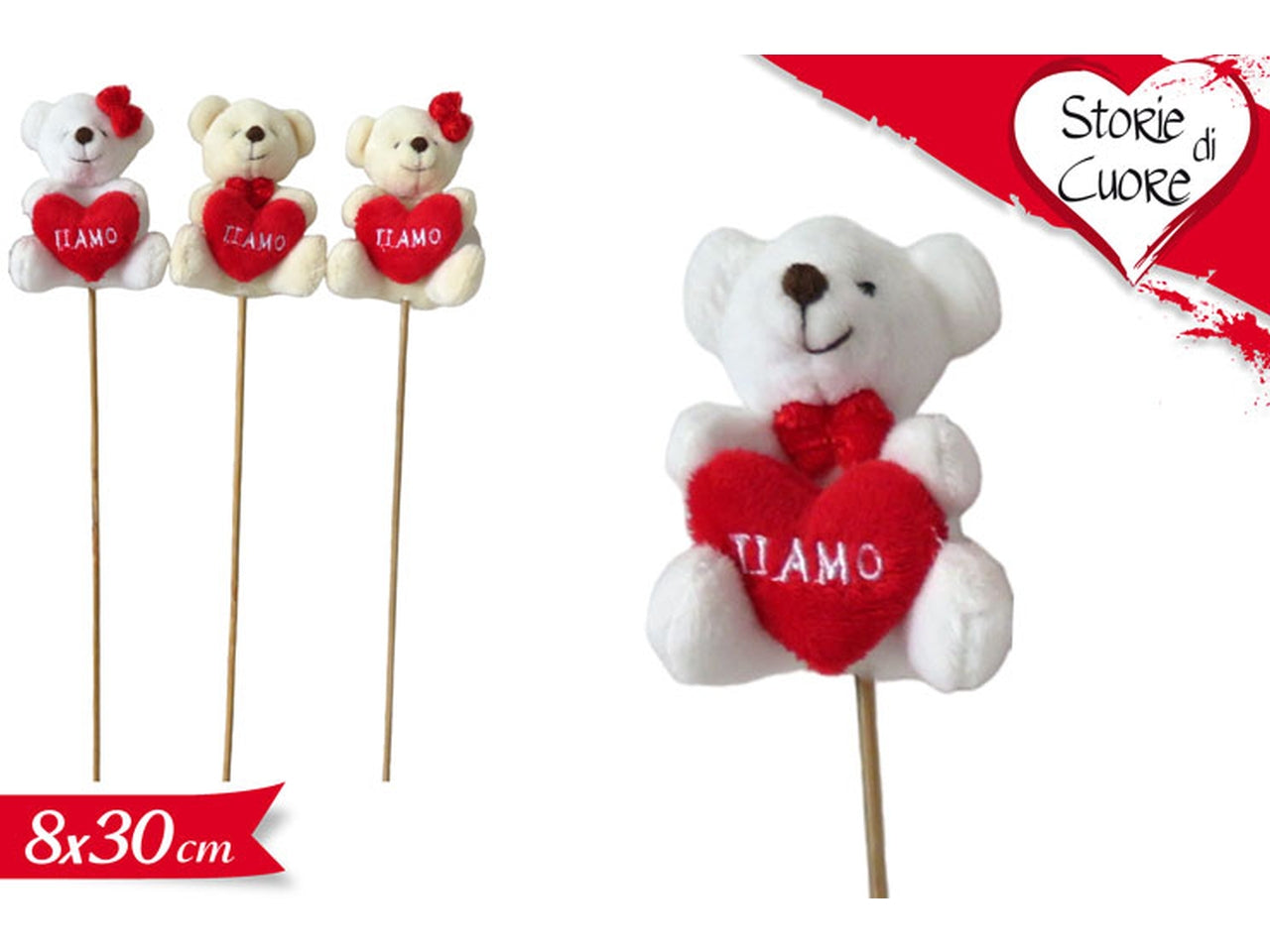 Peluche orso con cuore ti amo su stecco 8x30cm
