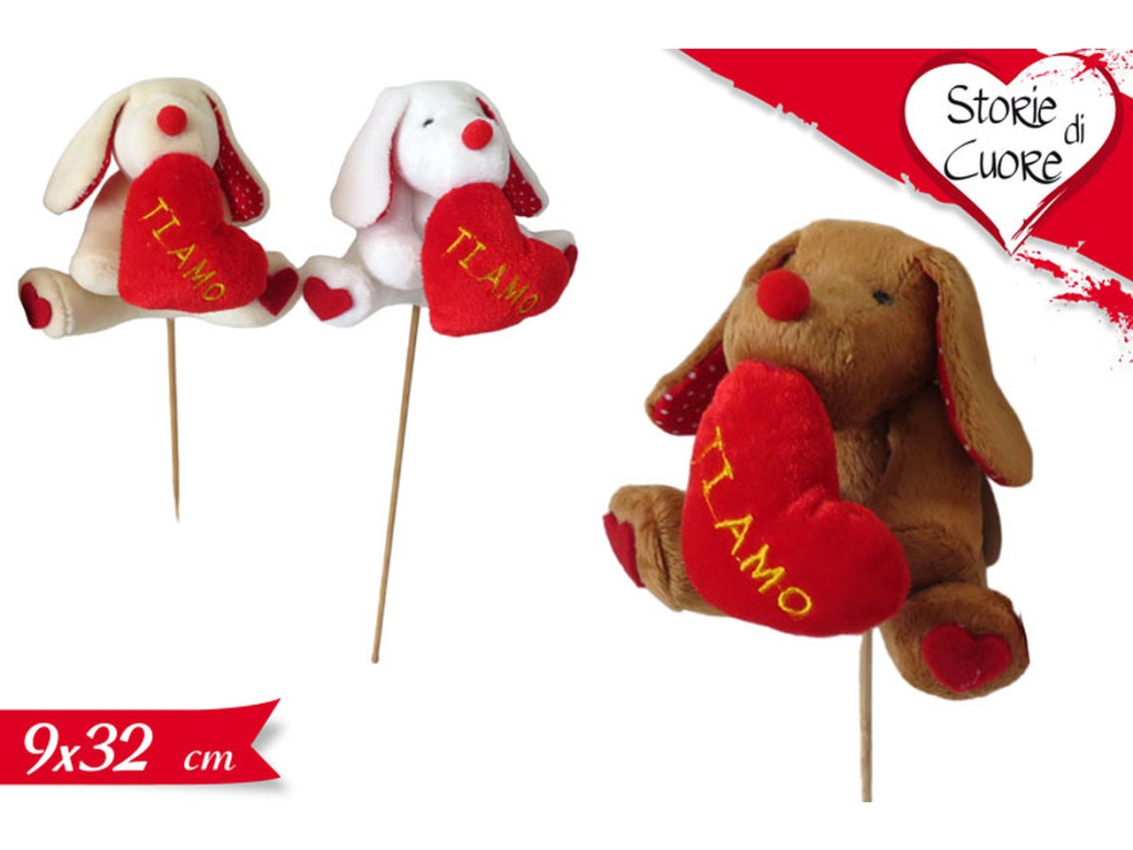 Peluche orso con cuore ti amo su stecco 8x30cm