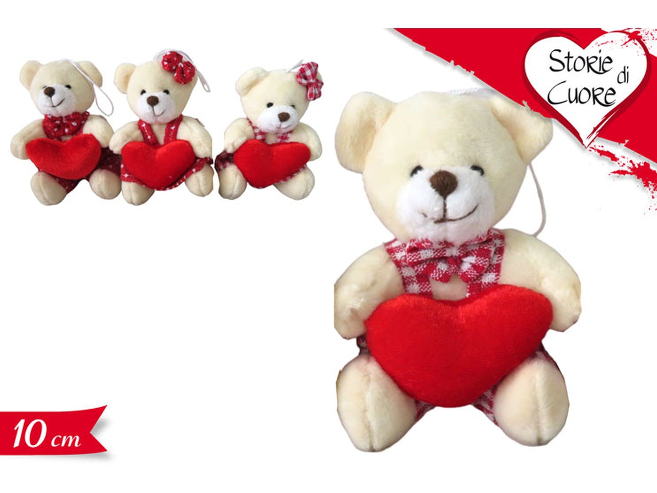 Peluche orso 10cm con cuore pendaglio assortito