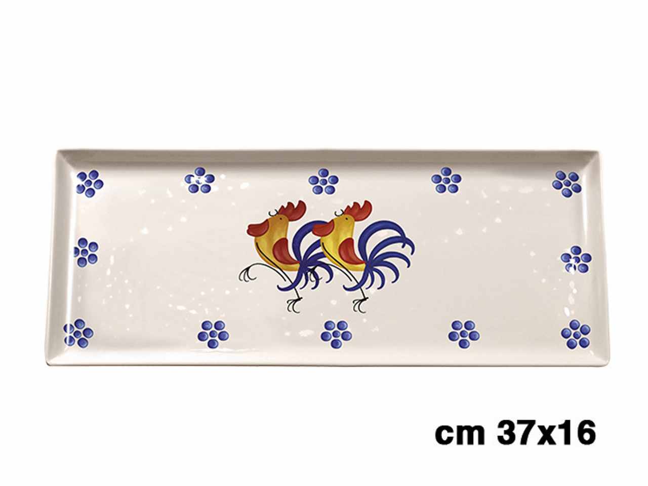 Vassoio rettangolare in melamina 37x16cm h.2cm con decorazione galli