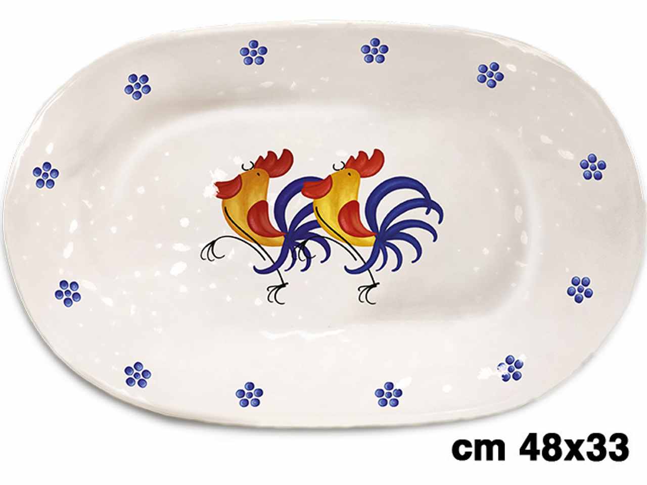 Vassoio fondo in melamina 48x33cm con decorazione galli