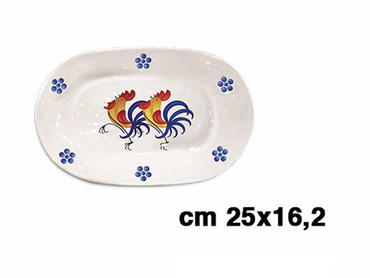 Vassoio fondo in melamina 25x16,2cm h.4,5cm con decorazione galli