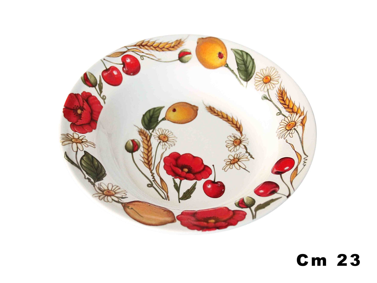 Piatto fondo in melamina misura 23cm decoro papaveri