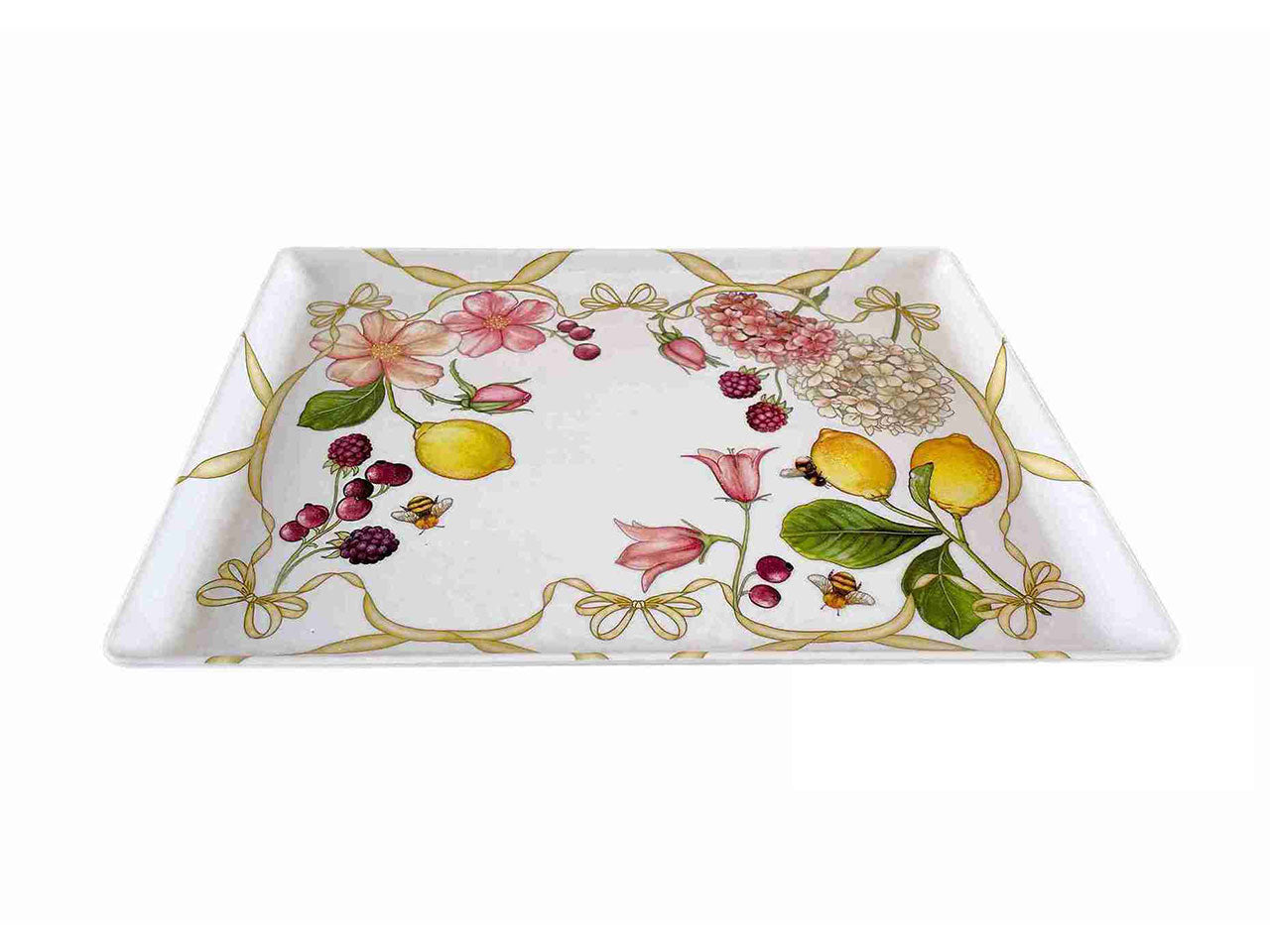 Vassoio rettangolare in melamina multicolor floreale 35x25 cm linea Fiocchi - Ibct