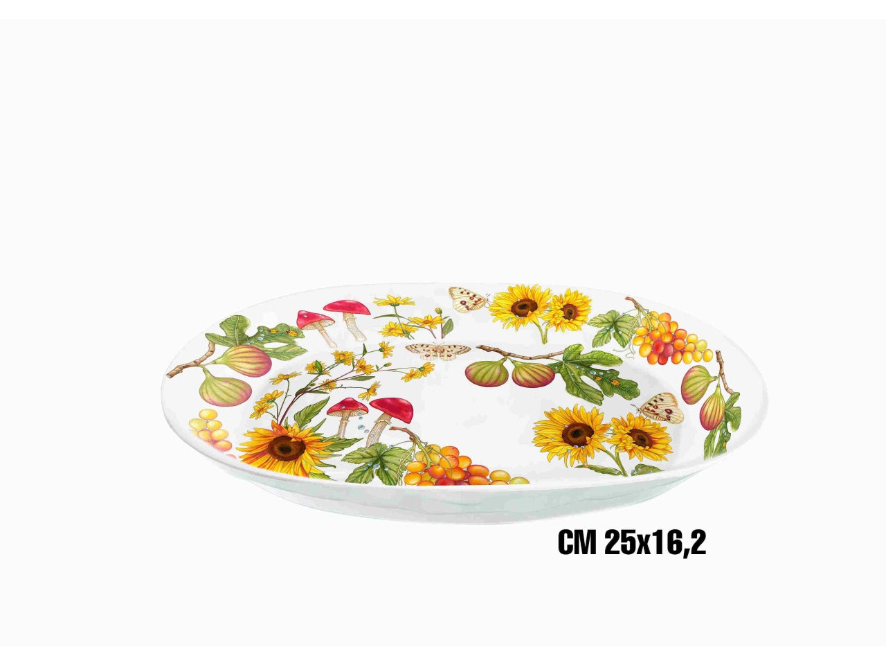 Vassoio ovale fondo in melamina 25x16,2cm decoro fiori e frutta