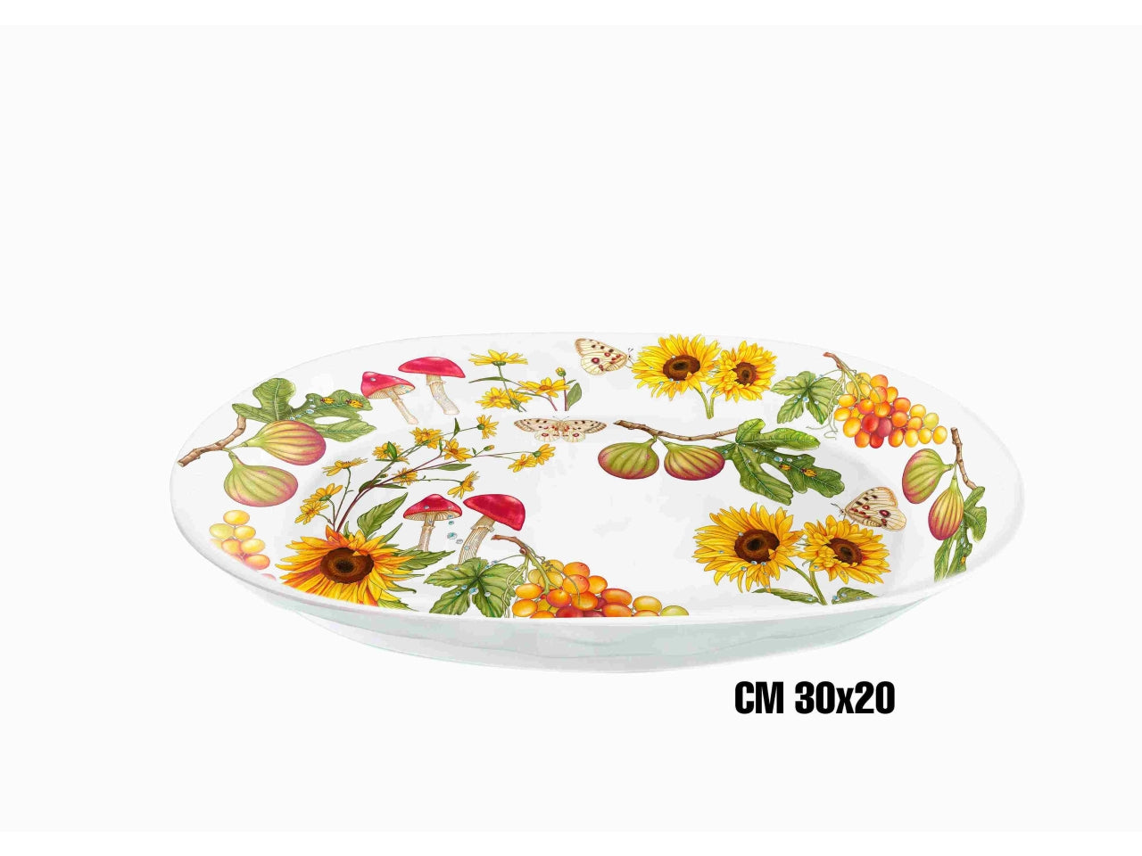 Vassoio ovale fondo in melamina 30x20cm decoro fiori e frutta