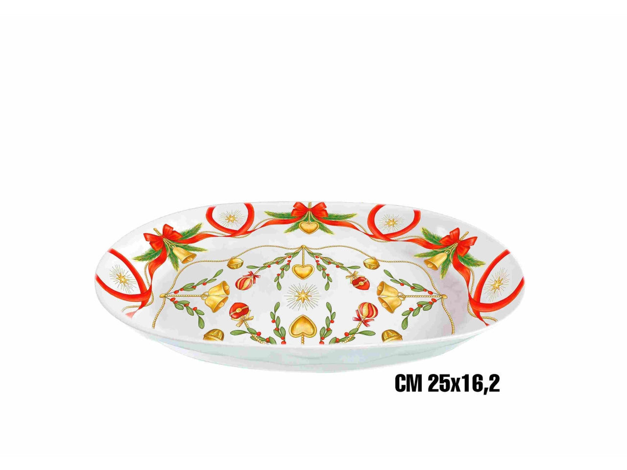 Vassoio ovale fondo in melamina 25x16,2cm decoro natale linea fiocchi