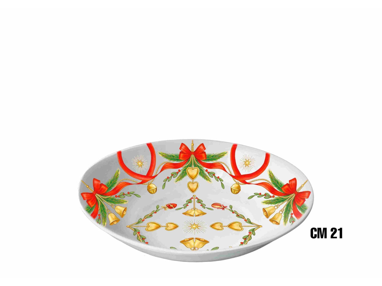 Piatto fondo in melamina 21cm decoro natale linea fiocchi