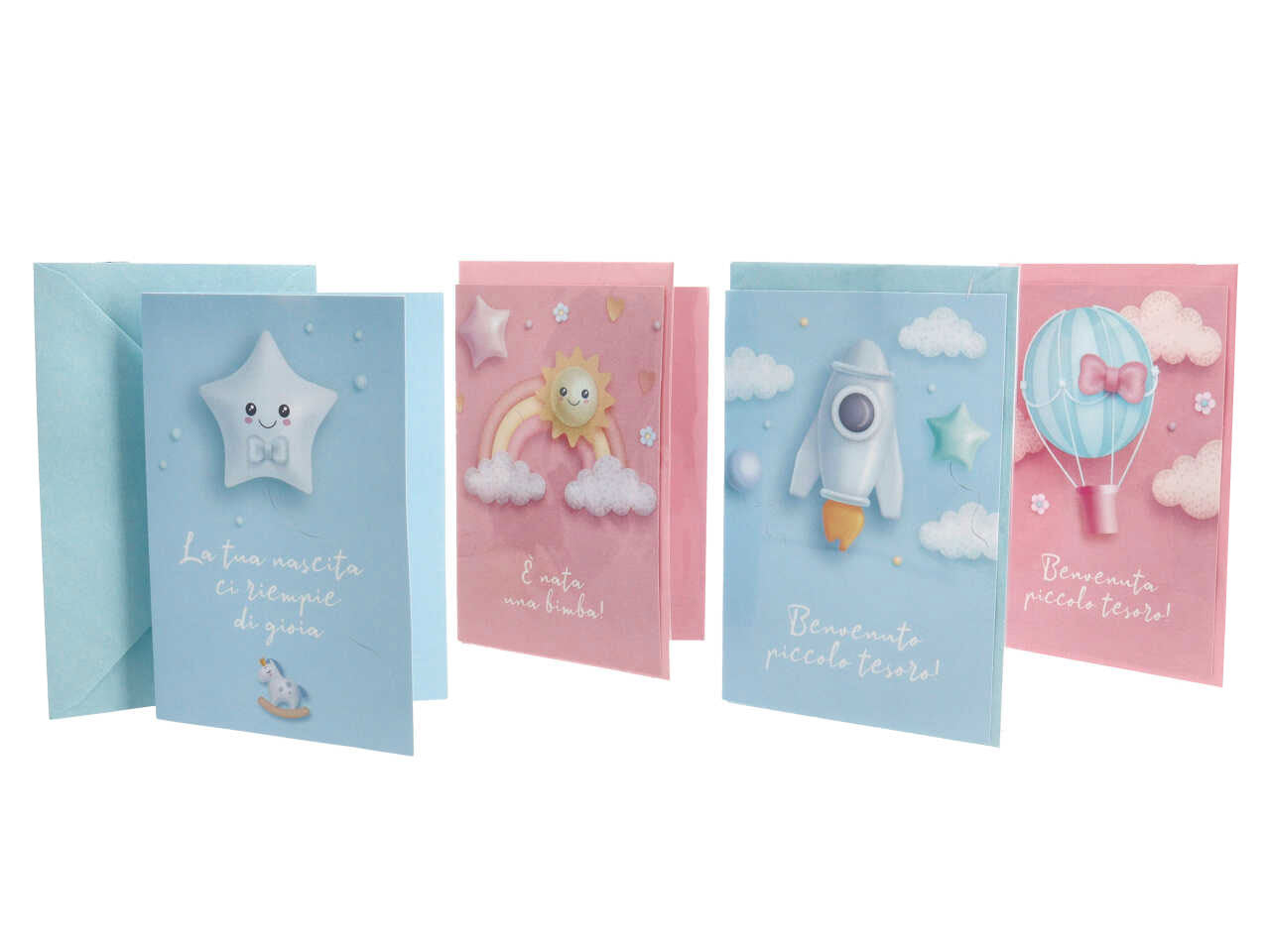 Biglietti per nascita linea cartomania greetings con dettagli glitter e busta misura 11,8x16,8cm