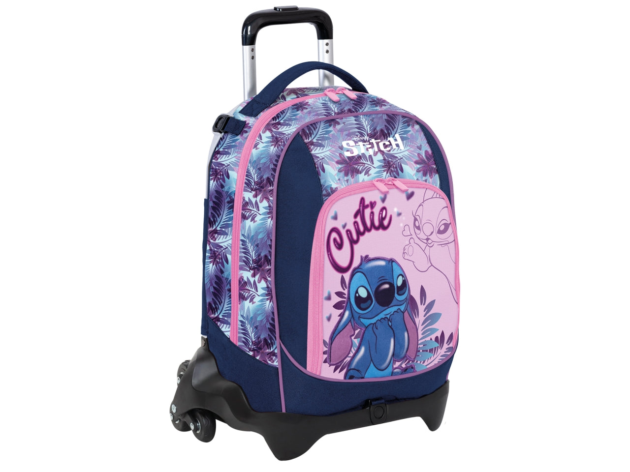 Zaino trolley scuola Lilo & Stitch con carrello sganciabile in tessuto con doppio scomparto, 37x46x18 cm - Seven