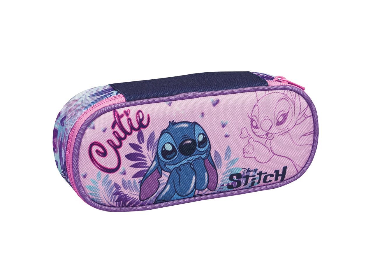 Astuccio ovale scuola Lilo & Stitch da bambina con logo serigrafato, 23x10x5,5 cm - Seven