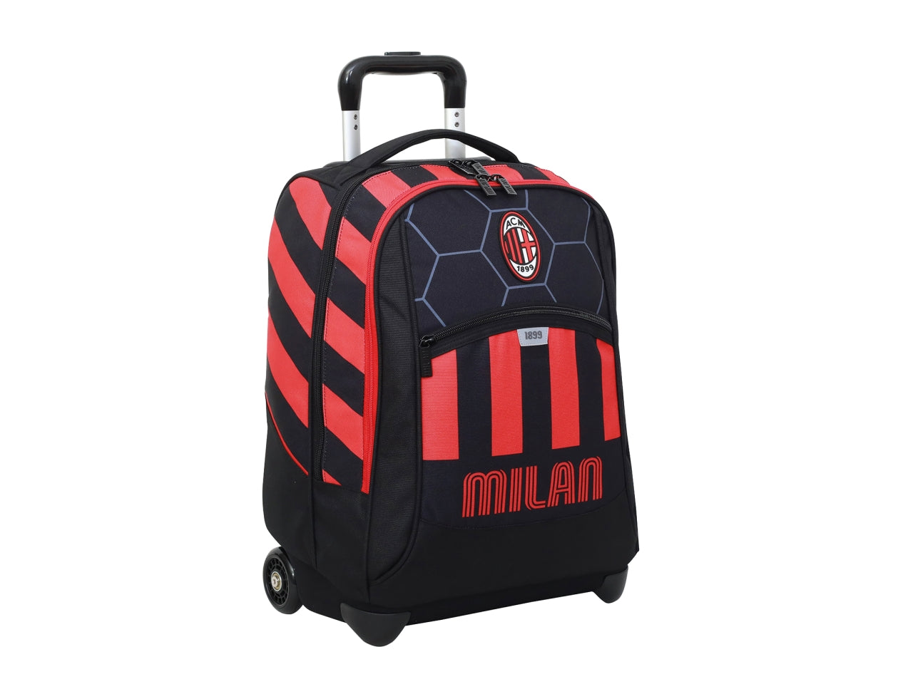 Trolley scuola milan in tessuto rosso e nero, doppio scomparto con barra telescopica, 37 l - Seven