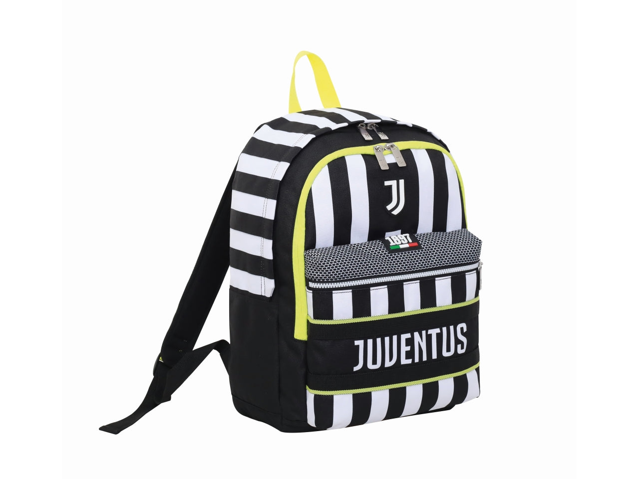 Zaino scuola Juventus con doppio scomparto in tessuto bianco nero con tasca porta borraccia, 29 lt - Seven