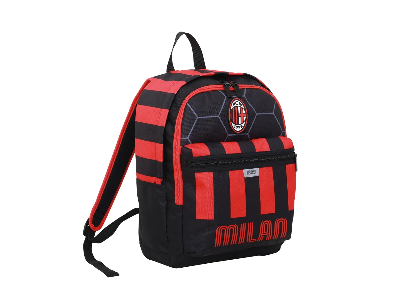 Zaino scuola Milan con doppio scomparto in tessuto rosso nero con tasca porta borraccia, 29 lt - Seven