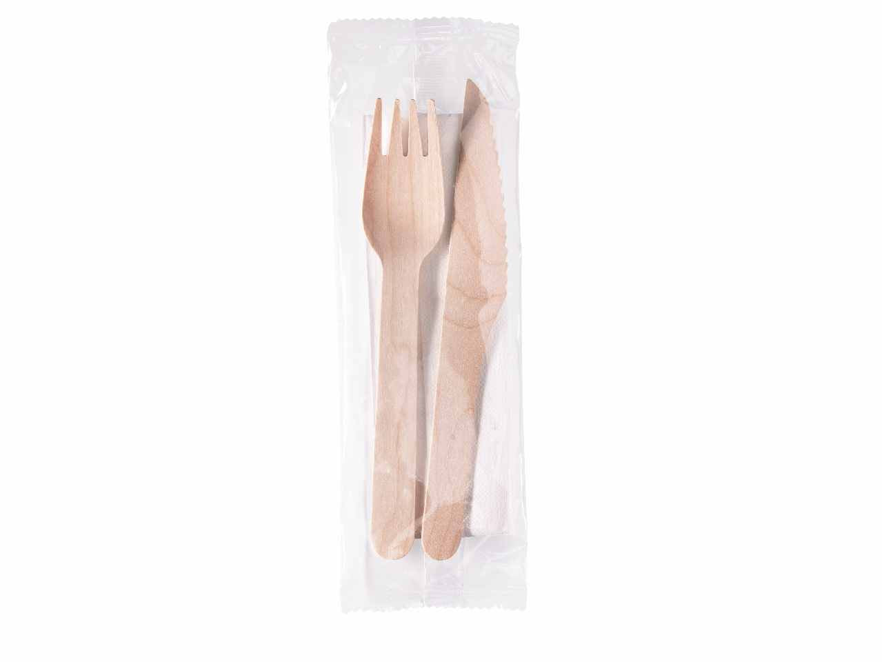 Posate legno+tovagliolo 100 pezzi wcb001bio100b