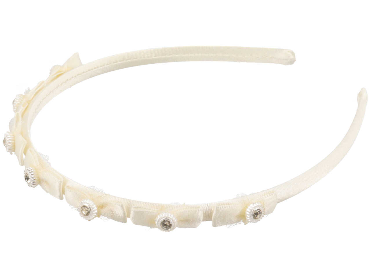 Cerchietto baby avorio con fiocchi + strass in poliestere