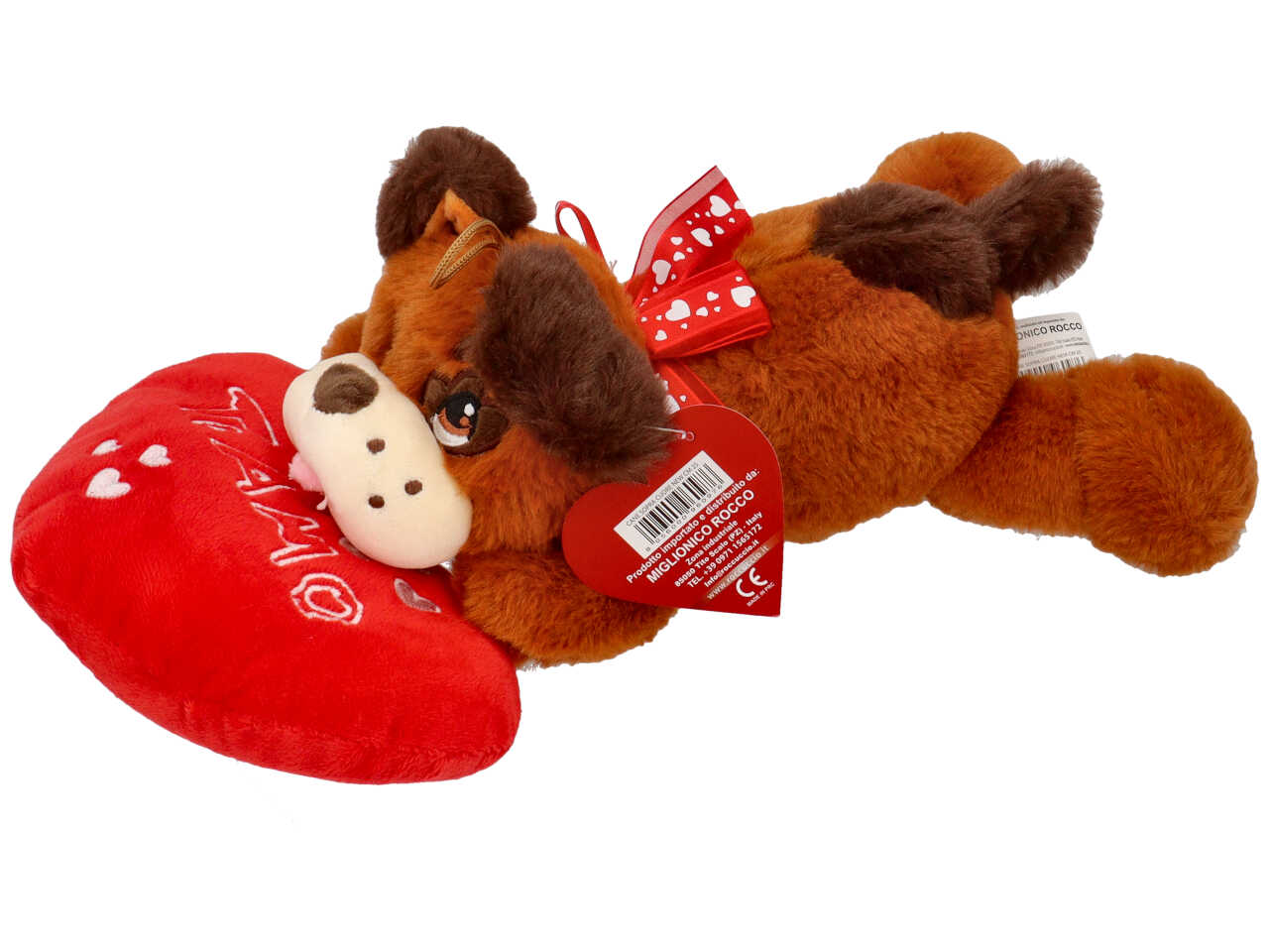 Peluche cane su cuore misura 25cm