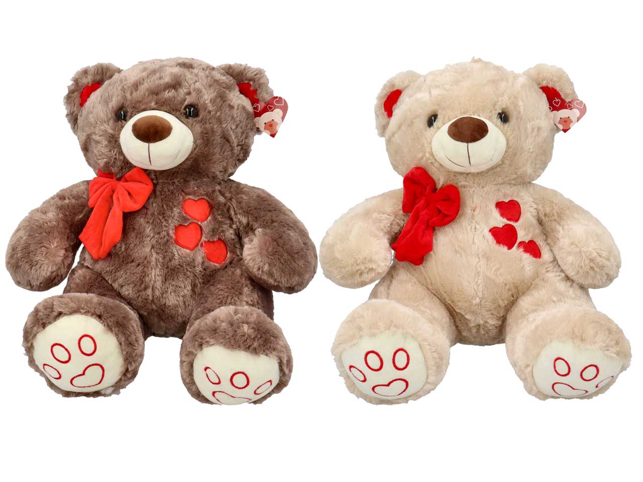 Peluche orso con fiocco e tre cuori ricamati misura 60cm