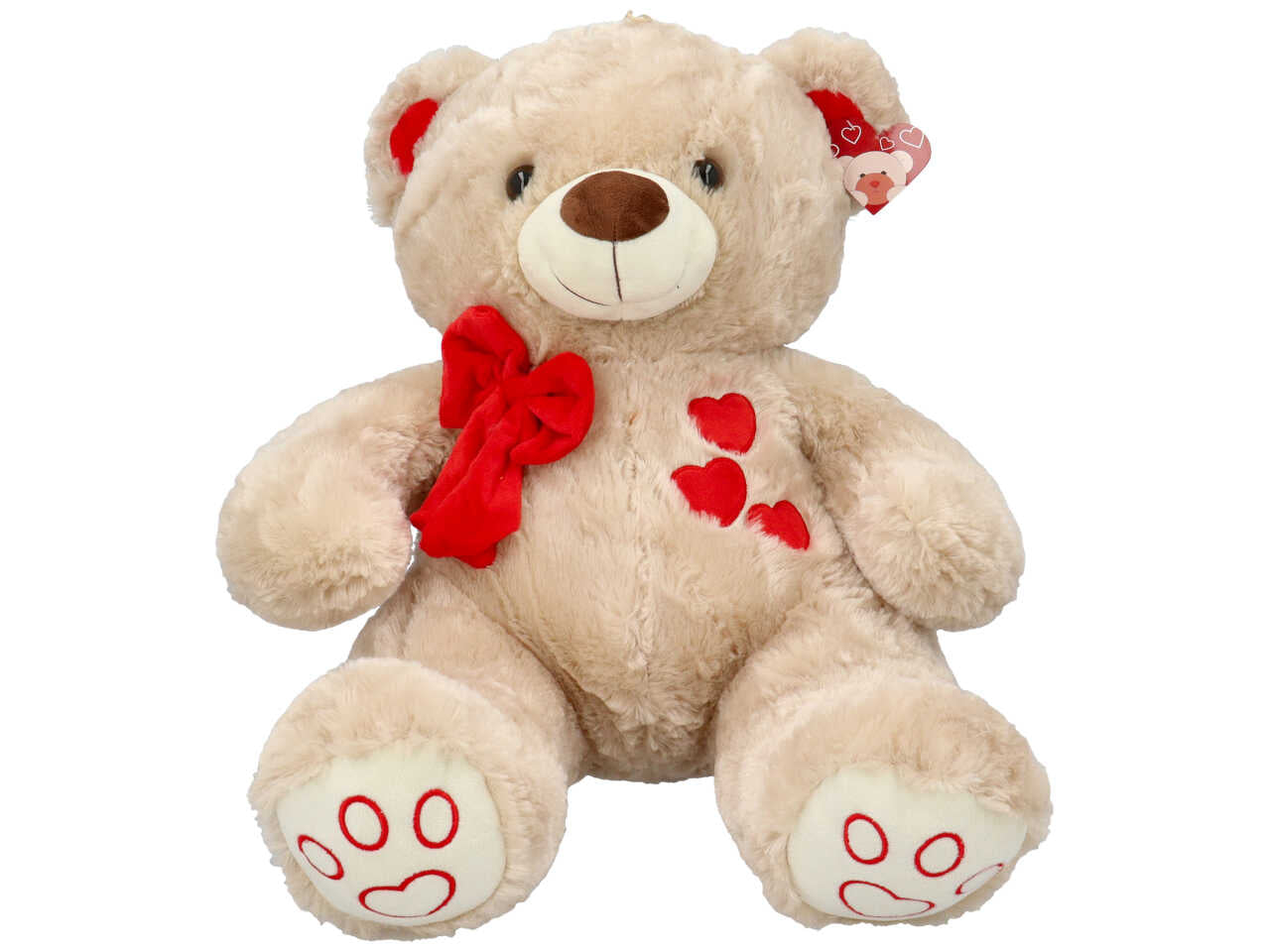 Peluche orso con fiocco e tre cuori ricamati misura 60cm