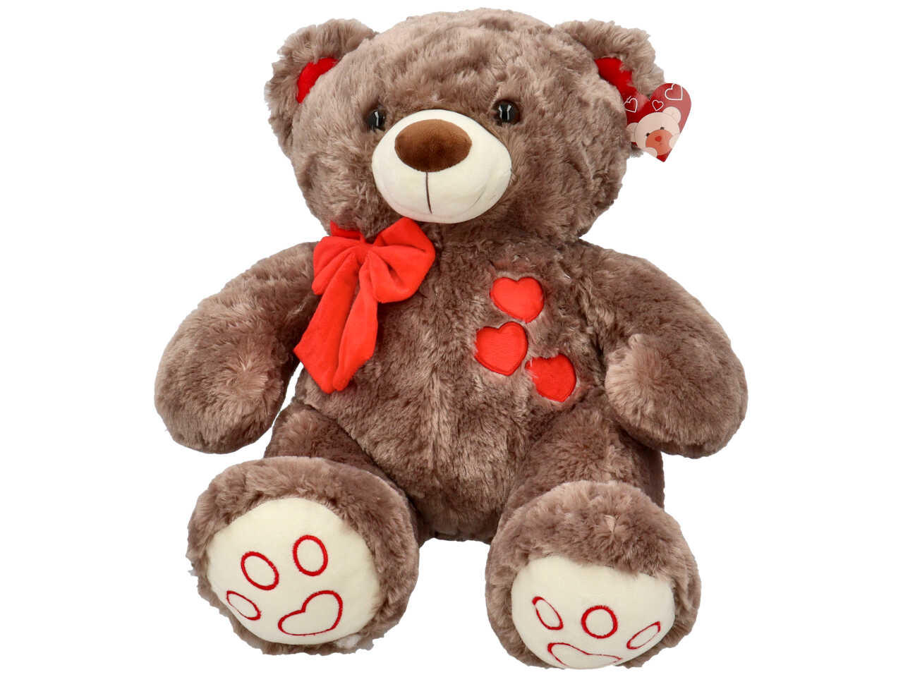 Peluche orso con fiocco e tre cuori ricamati misura 60cm