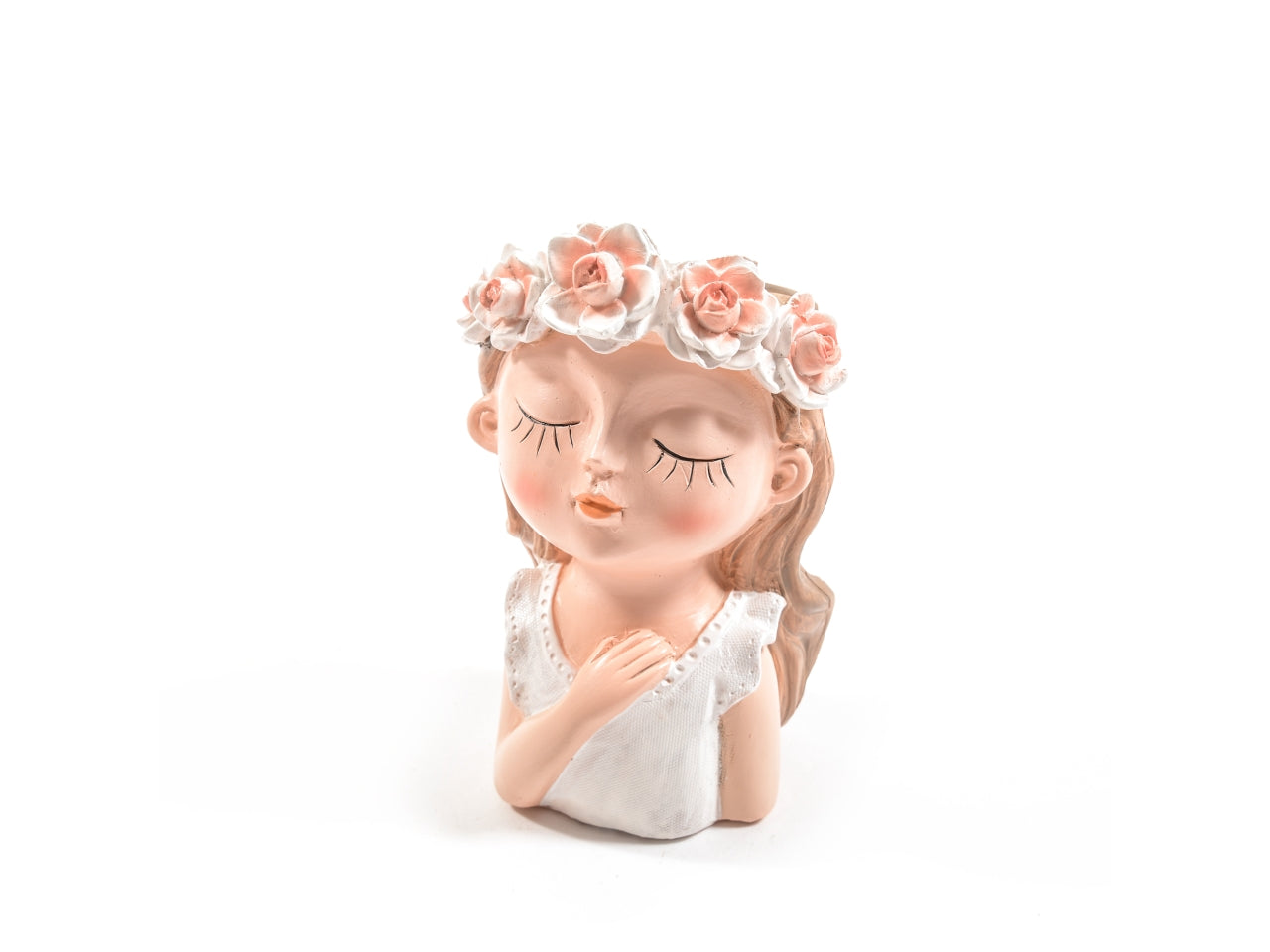 Portavaso mezzo busto donna con corona di fiori in resina multicolor 19cm - M Home