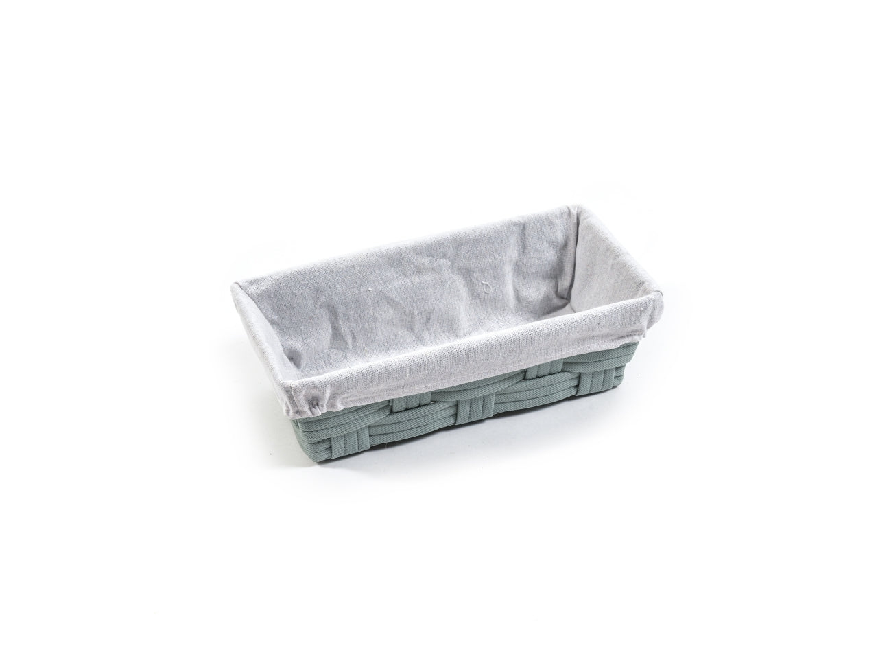 Cestino stile scandinavo, in tessuto intrecciato verde salvia con interno sfoderabile avorio, 30x15x10 cm - M Home