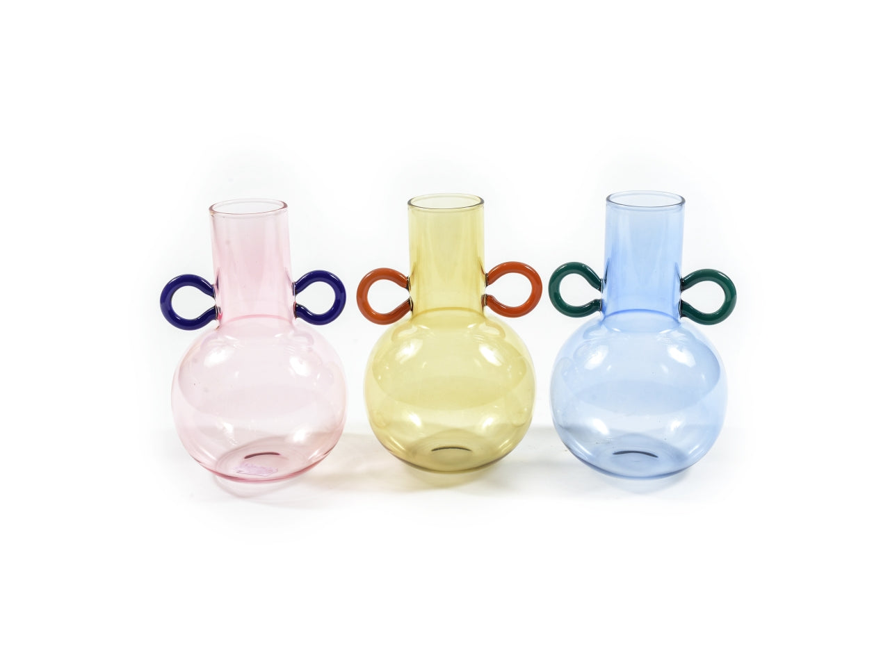 Vaso moderno in vetro borosilicato assortito forma ampolla con maniglie laterali 13x18,5 cm - M Home