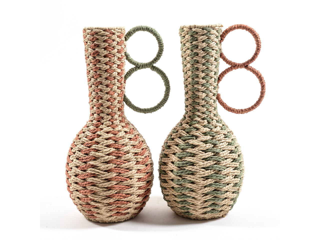 Vaso etnico in carta e metallo multicolor con manici 18x42 cm - Mercury