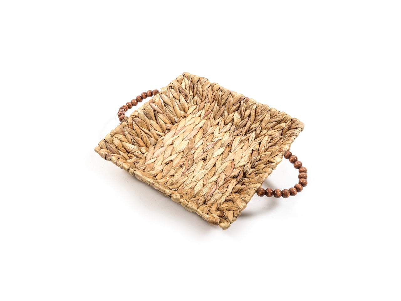 Cestino etnico intrecciato in banano colore naturale con manici decorati 34x34x8 cm - M Home