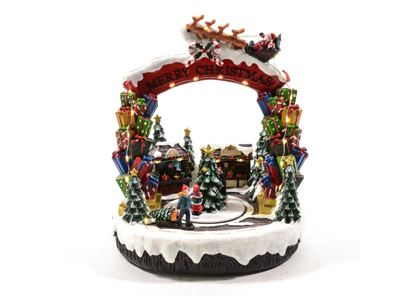 Paesaggio natalzio con musica luci e movimento a batteria e corrente usb misura 24x18x30cm in plastica e resina con scatola regalo