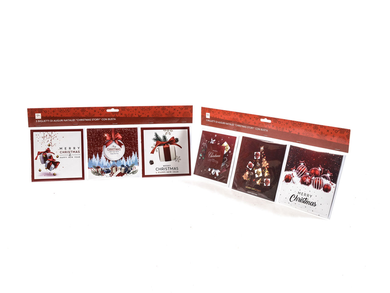 Biglietti di auguri natalizi con busta - set da 3 biglietti misura 13,5x13,5cm modelli assortiti