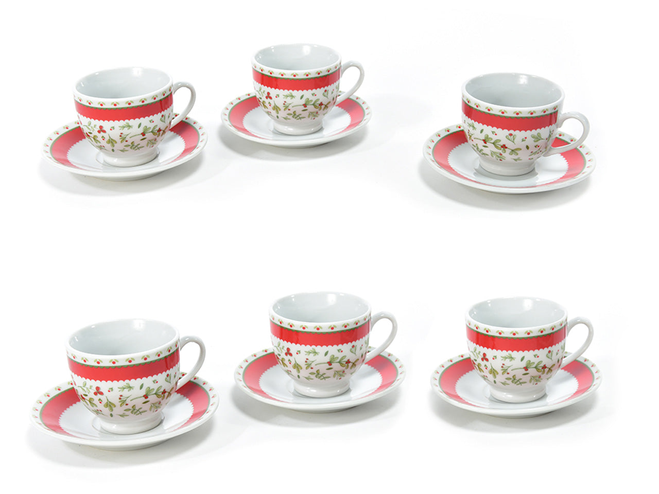 Tazzine in porcellana con piattino - set da 6 tazzine 90ml misura 32,4x12xh.6,6cm