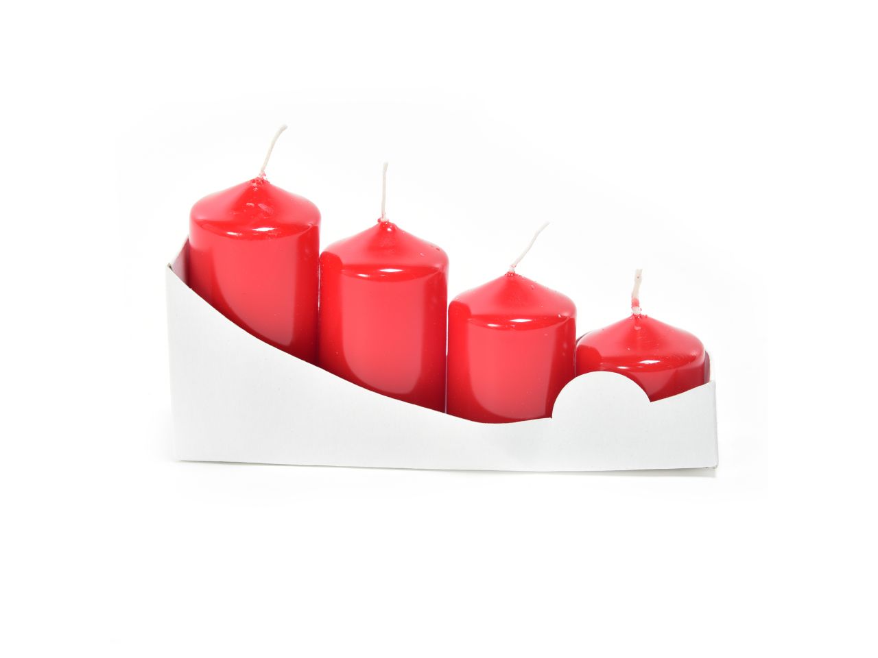 Candela pillar avvento lucide rosse h.8,5/7/5,5/4xd.4cm set da 4 candele