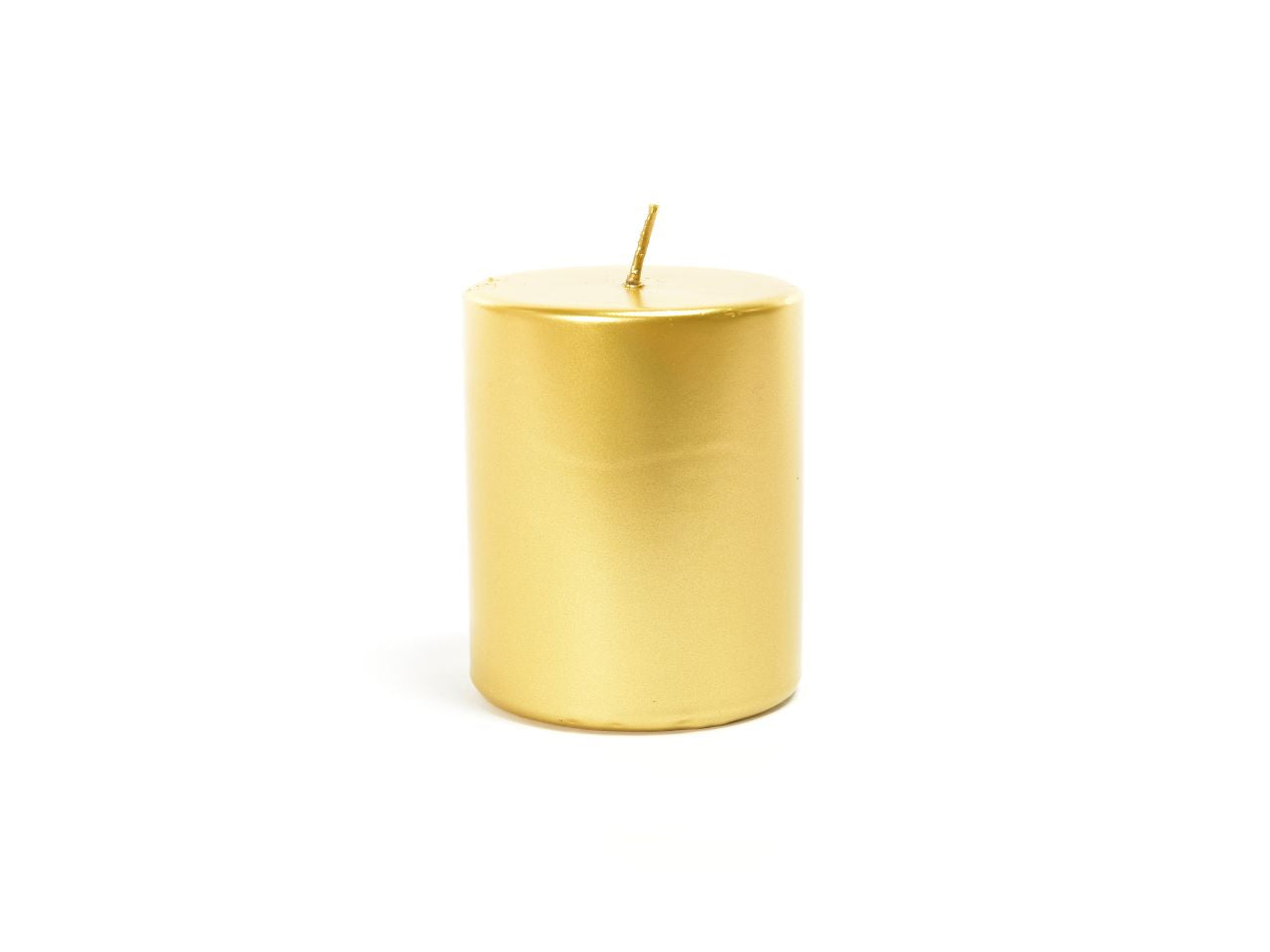 Candela natalizia pillar linea lucid colore oro misura h.10xd.8cm in scatola bianca