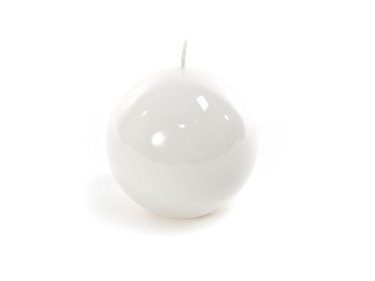 Candela natalizia sfera linea lucid colore bianco misura d.8cm in scatola bianca